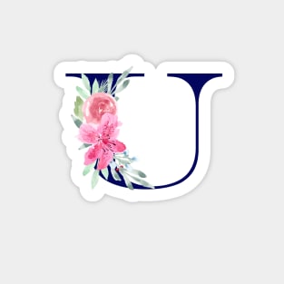 Watercolor Floral Letter U in Navy Sticker